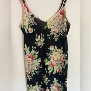 Vintage black floral midi dress size L